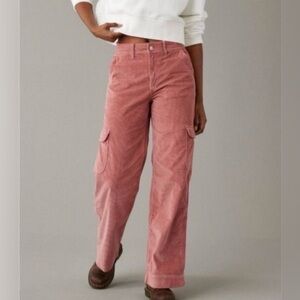 American Eagle Outfitters Pink Corduroy Wide-Leg Cargo Pants